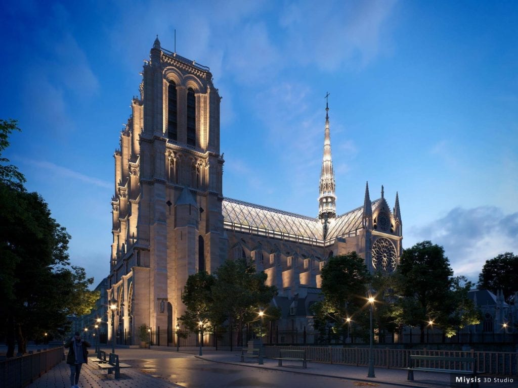 szklany dach nad katedrą Notre Dame