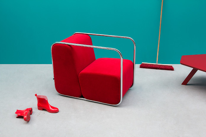 Bauhaus czerwony fotel noti stone