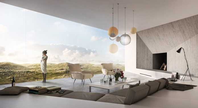  dom nowoczesny dania drewno beton inspiracje architektura salon krzesło kanapa lampa fotel krajobraz szkło