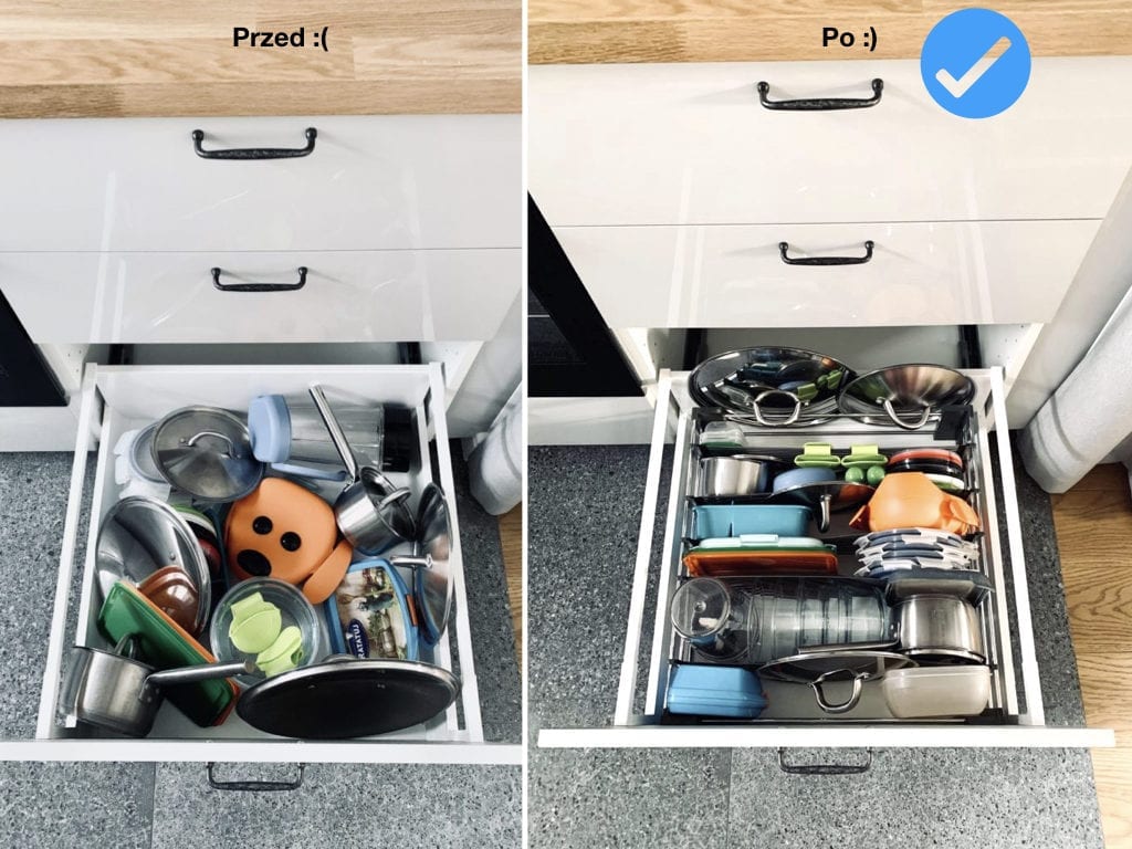 Porządek w kuchni przechowywanie w szufladzie Space Flex Peka segregacja