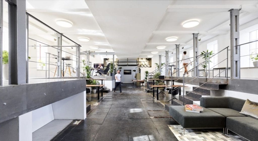 biuro-agencji-kreatywnej-wystrój-industrialny-przytulne-wnętrze-duński-styl