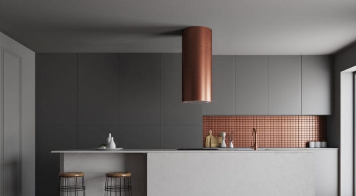 Kuchnia moich marzeń, czyli jaki okap wybrać do kuchni? kuchnia-moich-marzeń-okap-tuba-w-kolorze-miedzianym-szara-kuchnia-inspiracje
